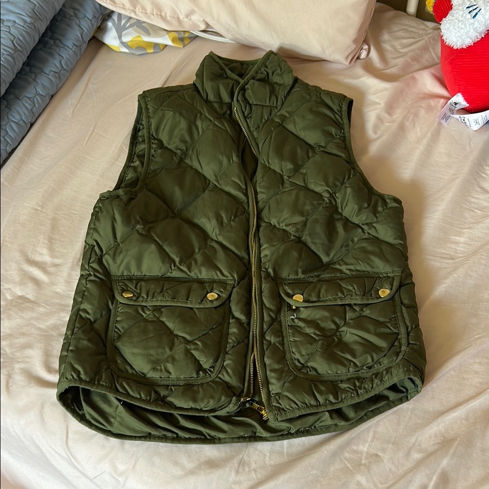 Olive Quilted Vest with Pockets